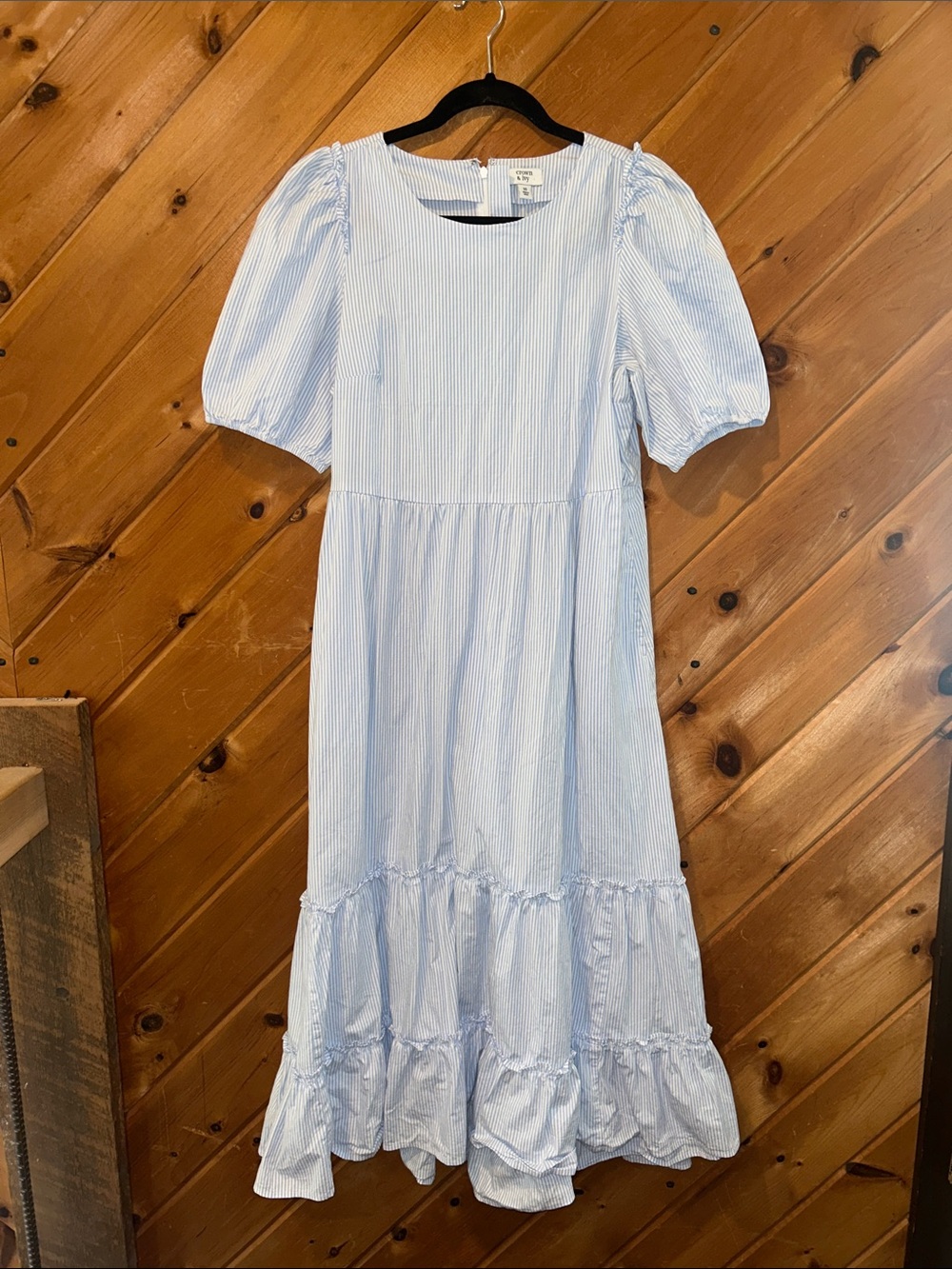 Crown & Ivy Blue and white striped puff sleeve maxi dress